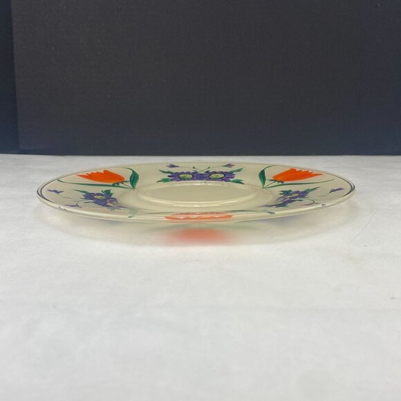 Hand Painted Glass Serving Plate Orange Purple Flowers - Picture 5 of 9